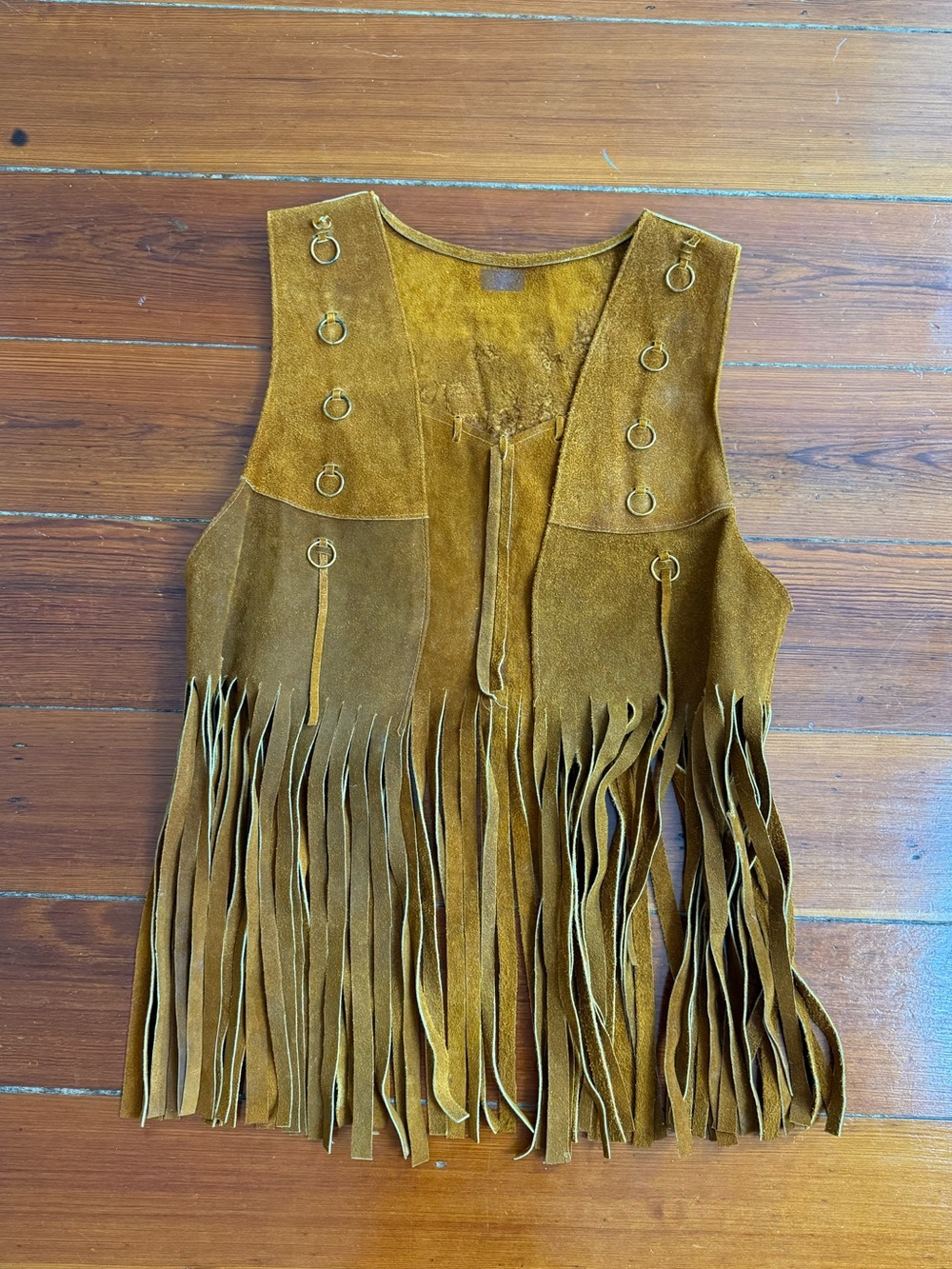 Vintage 70s Genuine Suede Leather Fringe Western Boho Festival Vest S/M 💛🍄 - Picture 6 of 11